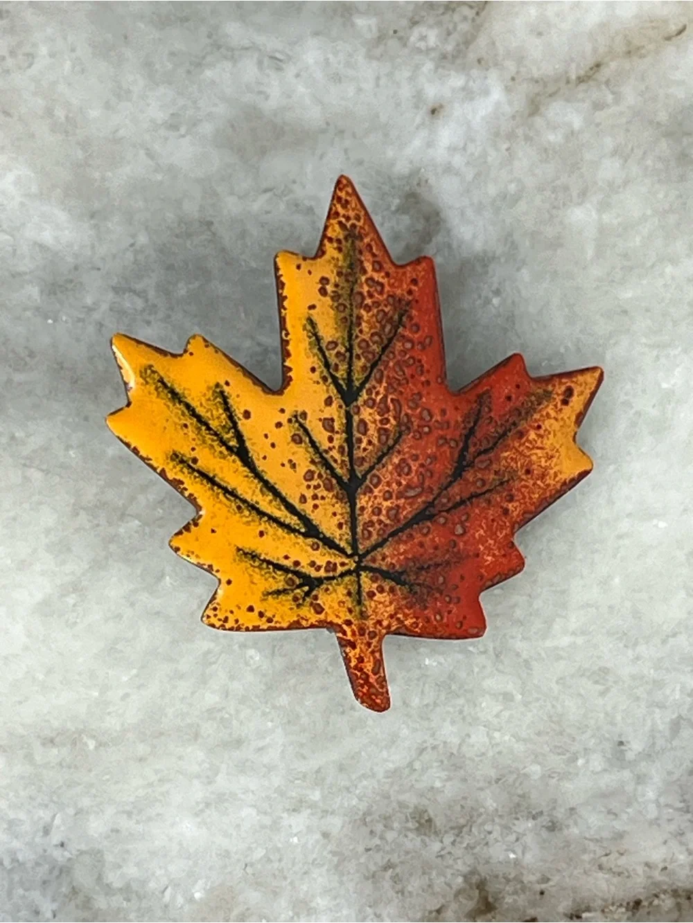 Vintage Maple Leaf Enamel Pin, Yellow, Orange & Black